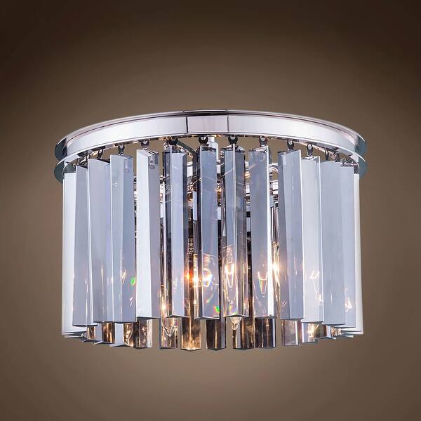 Smoke Crystal Prism 3 Light 16" Polished Nickel Flush Mount 13.50